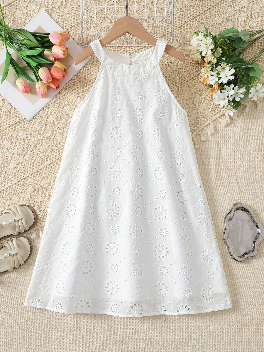 Tween girls floral halter A-line dress with contrast lace, applique and fringe details, sleeveless short length in polyester