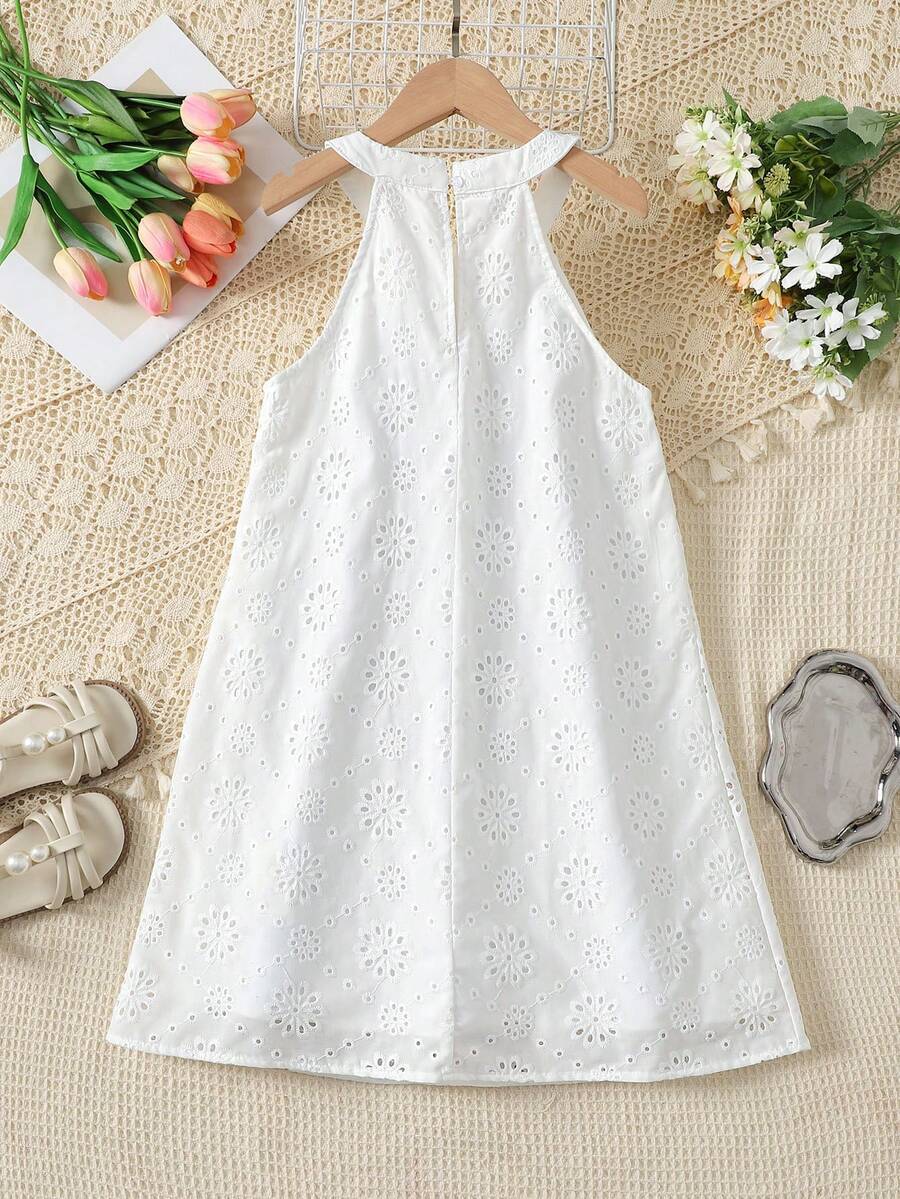 Tween girls floral halter A-line dress with contrast lace, applique and fringe details, sleeveless short length in polyester