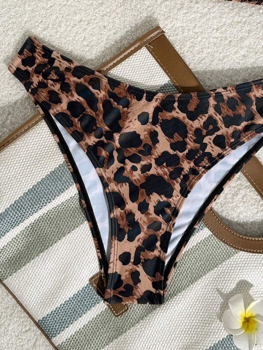 Women's apricot 2-piece halter bikini set featuring a wireless triangle top with tie-back detail and high-waisted high-cut bottoms.