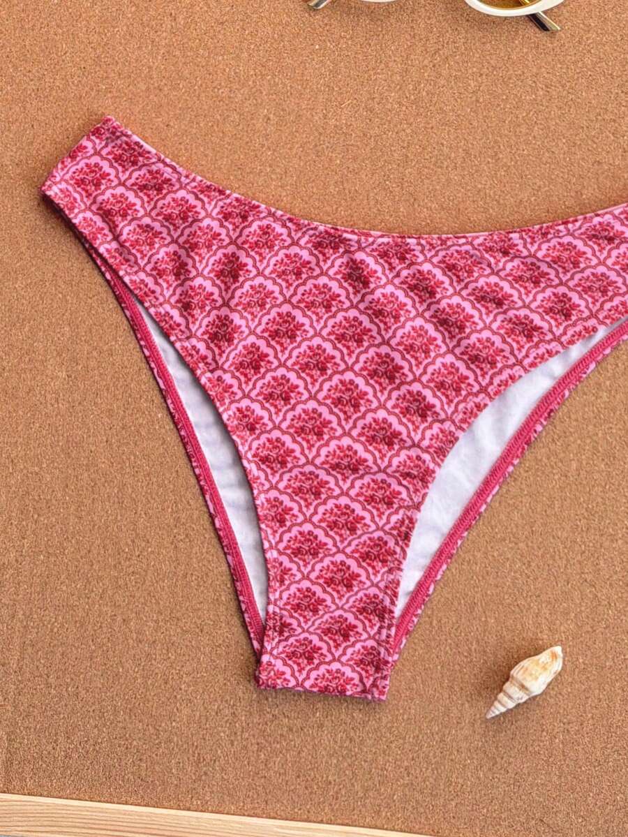 Women's apricot 2-piece halter bikini set featuring a wireless triangle top with tie-back detail and high-waisted high-cut bottoms.