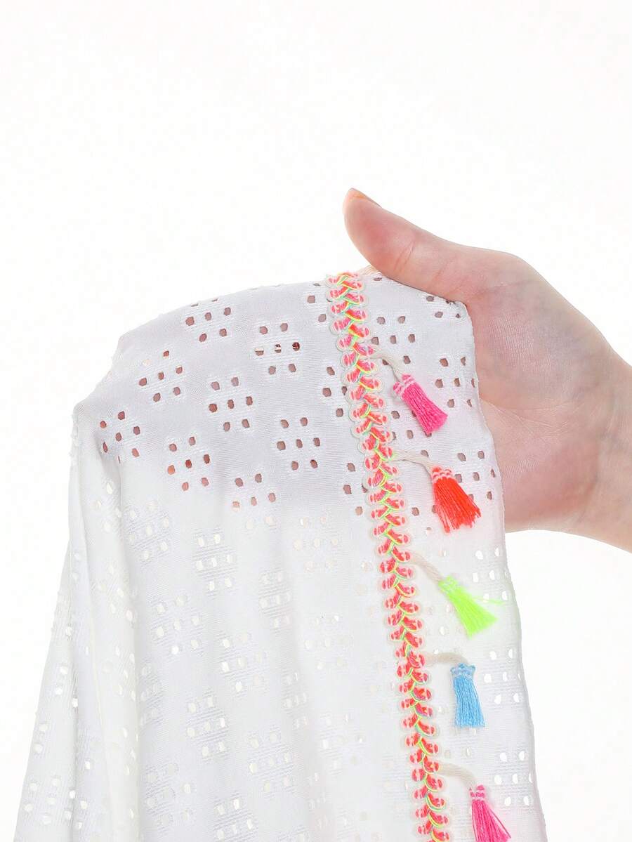 Tween girls apricot sleeveless knit mesh swimwear cover up with V-neck and hollow-out pattern