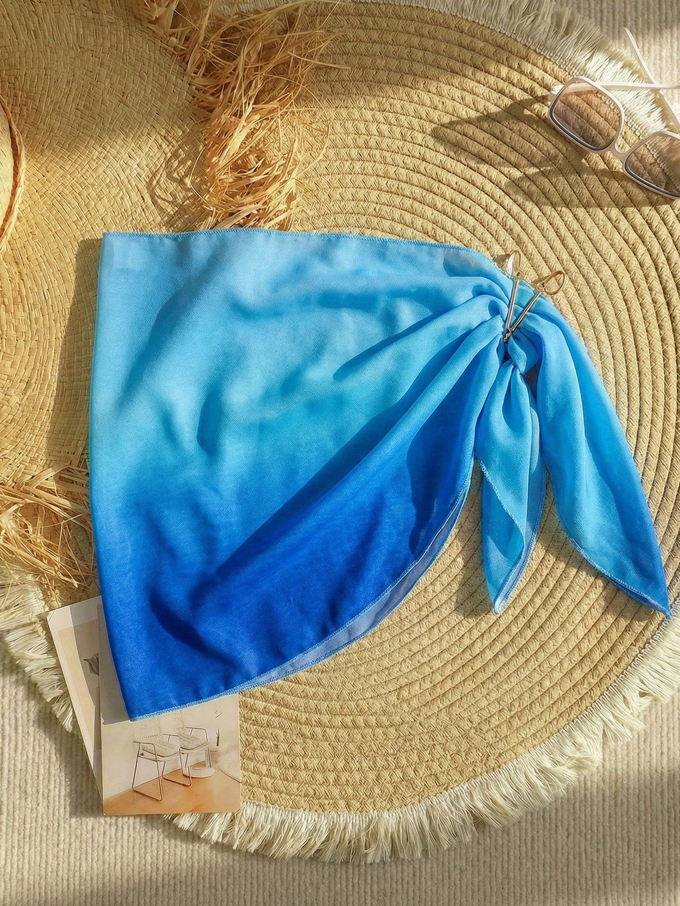 Black sheer beach wrap sarong for tween girls with metal starfish decor and asymmetrical short silhouette