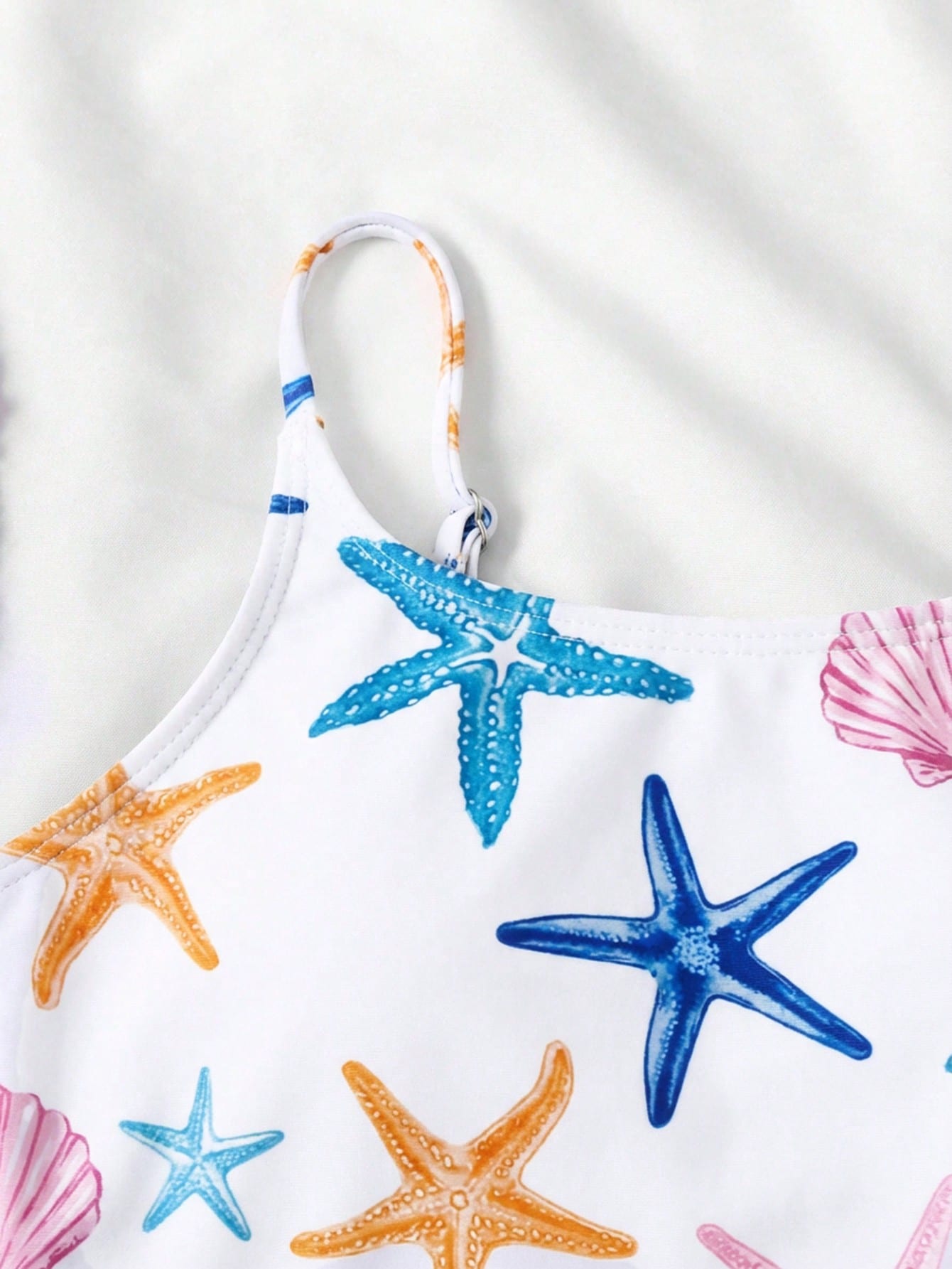 Tween Girls Blue White Vacation Ditsy Floral Side Bow Decor Casual One-Piece Swimwear With Cover-Up Skirt Starfish Beach Set Outfit Bathing Suit