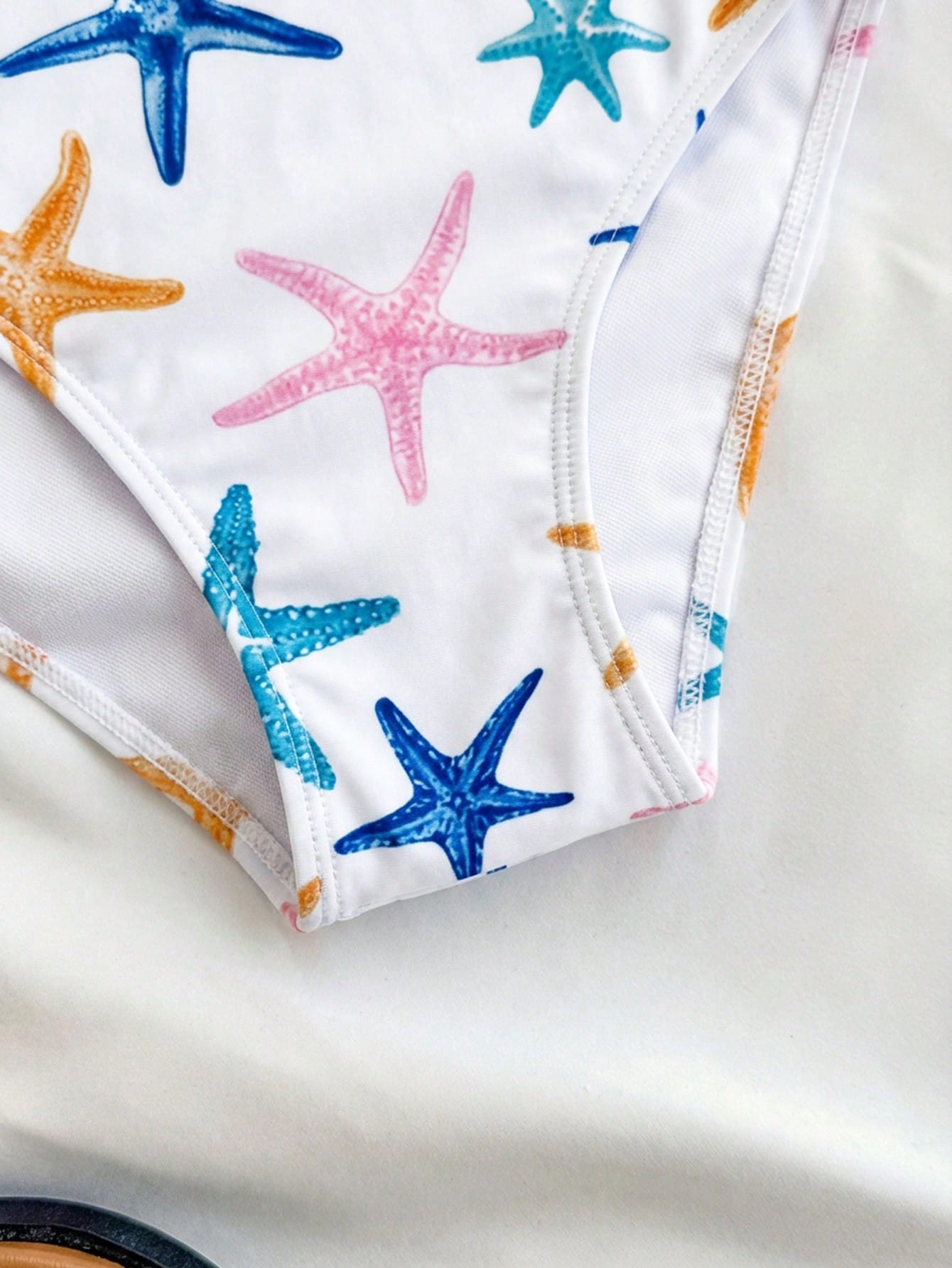Tween Girls Blue White Vacation Ditsy Floral Side Bow Decor Casual One-Piece Swimwear With Cover-Up Skirt Starfish Beach Set Outfit Bathing Suit