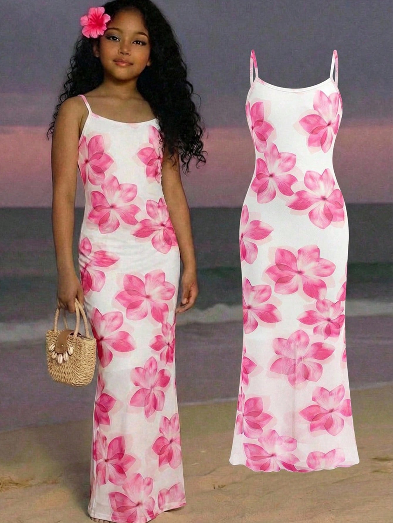 Tween girl yellow long halter dress with textured jacquard knit, sleeveless slim fit cami design, natural waist, straight hem, and lined non-sheer finish for vacation or party wear.