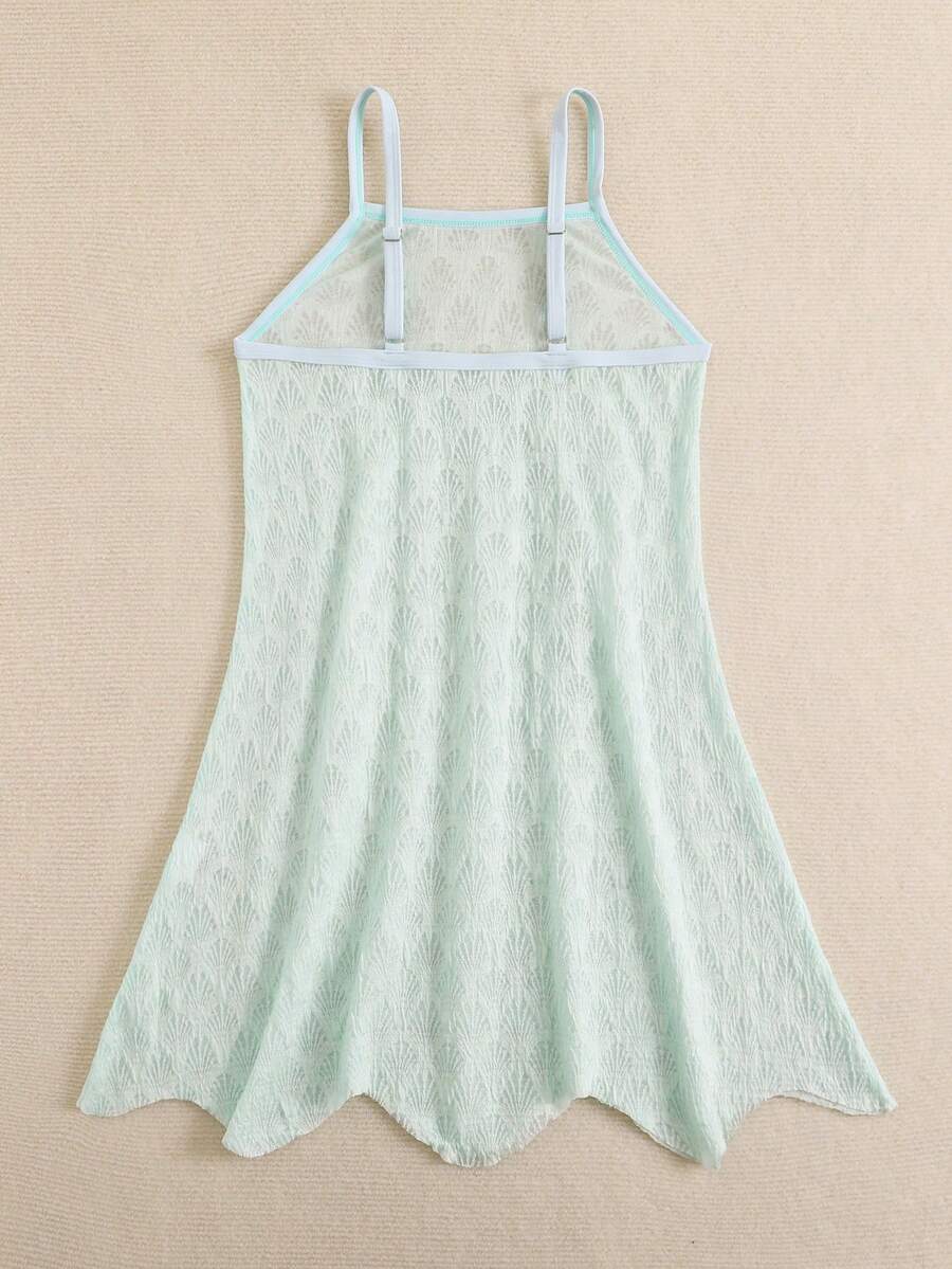Tween girls' halter sleeveless cover-up dress in semi-sheer fabric for summer beach and pool wear by Elladie Kids.