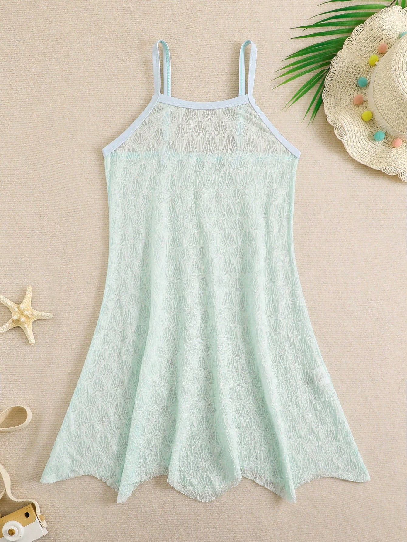 Tween girls' halter sleeveless cover-up dress in semi-sheer fabric for summer beach and pool wear by Elladie Kids.