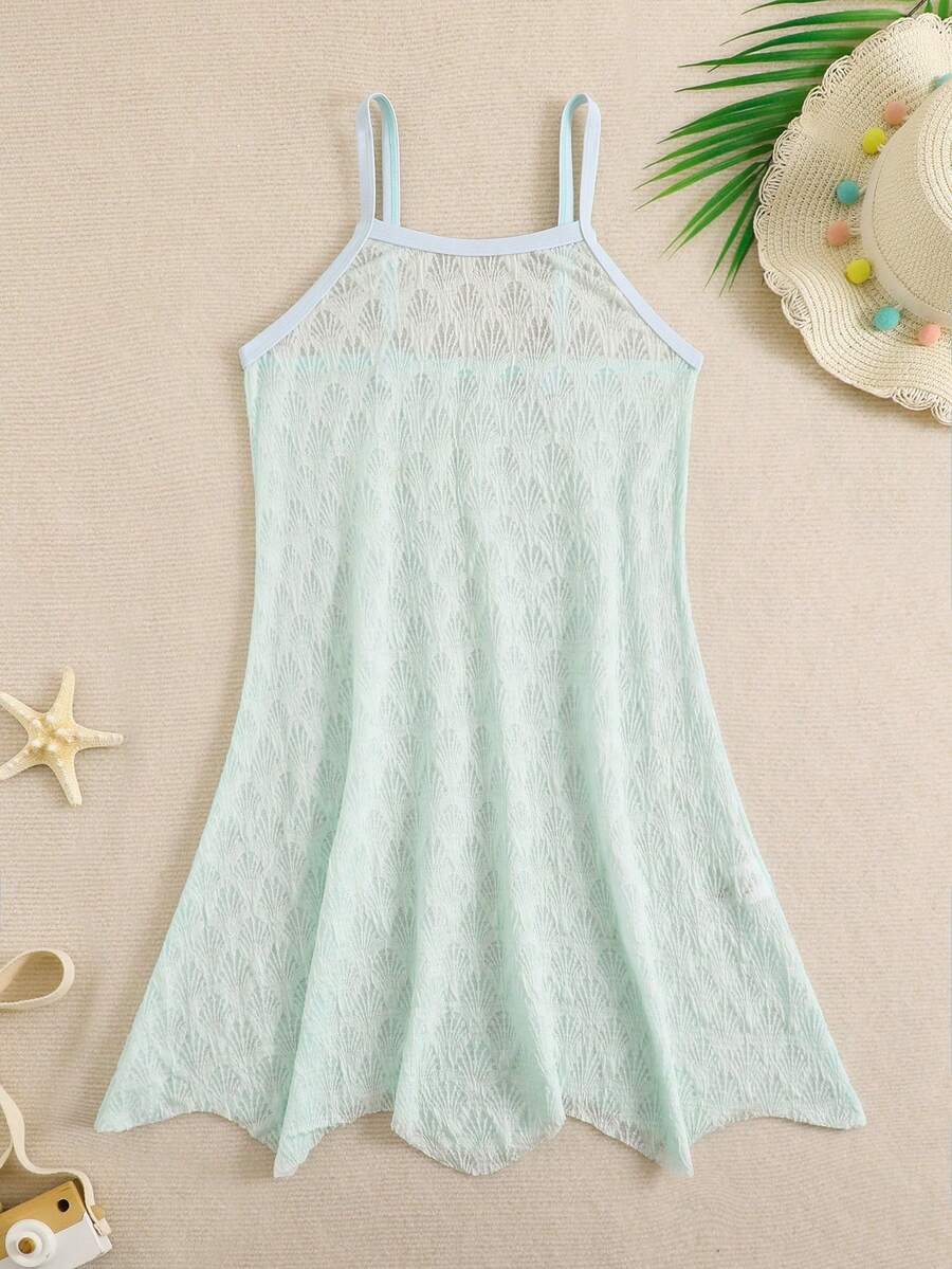 Tween girls' halter sleeveless cover-up dress in semi-sheer fabric for summer beach and pool wear by Elladie Kids.