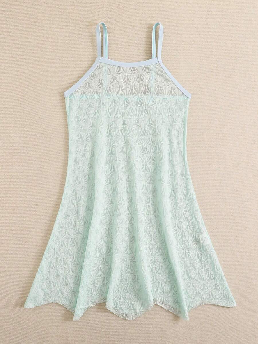 Tween girls' halter sleeveless cover-up dress in semi-sheer fabric for summer beach and pool wear by Elladie Kids.
