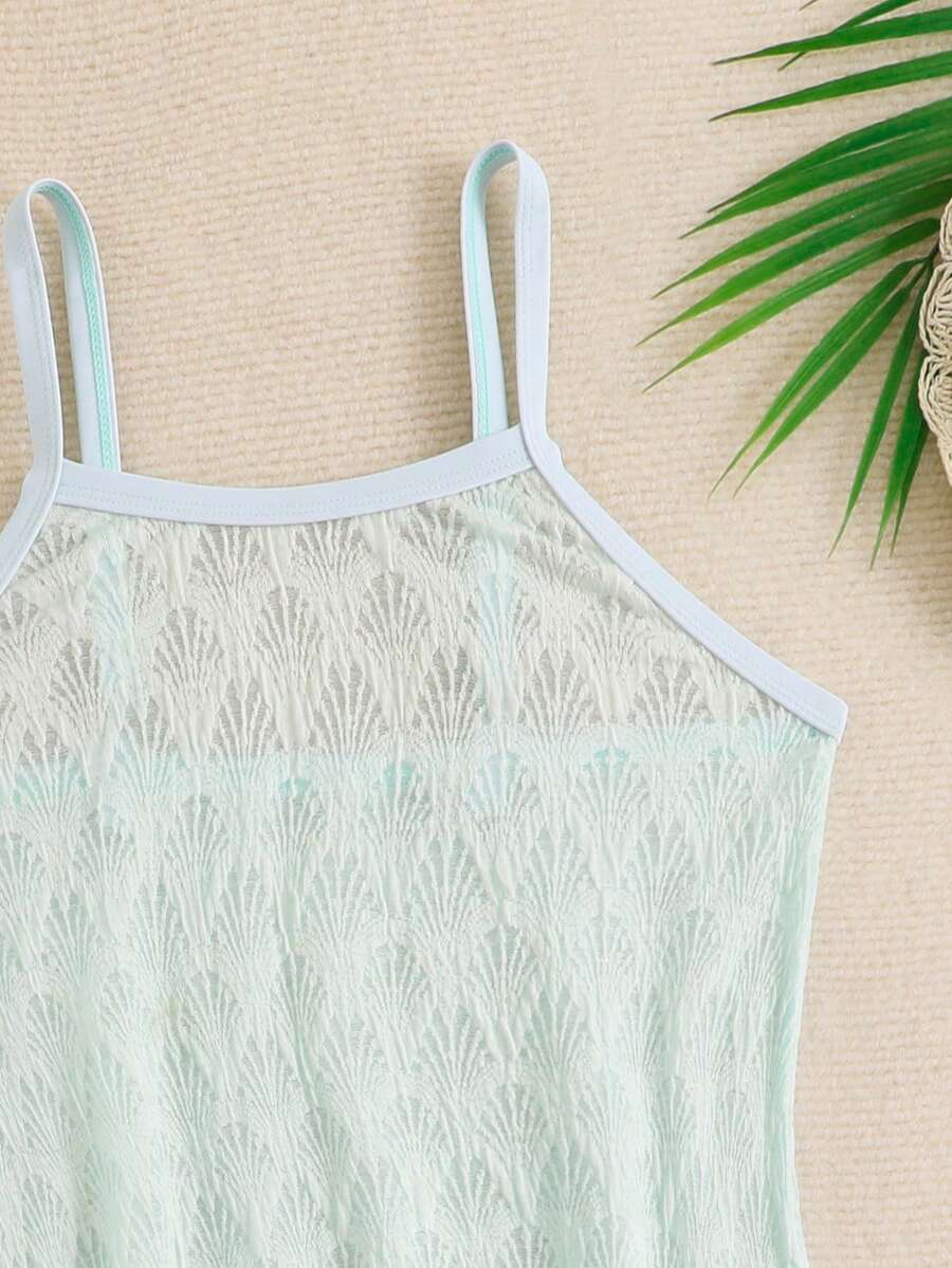 Tween girls' halter sleeveless cover-up dress in semi-sheer fabric for summer beach and pool wear by Elladie Kids.