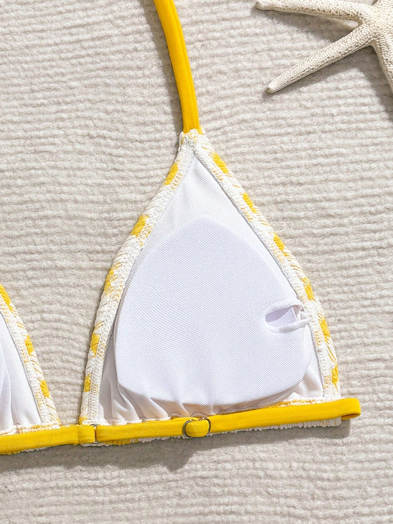 Tween girls blue and white striped two-piece bikini set with halter triangle top and mid-waist short bikini bottoms for beach and vacation swimwear.