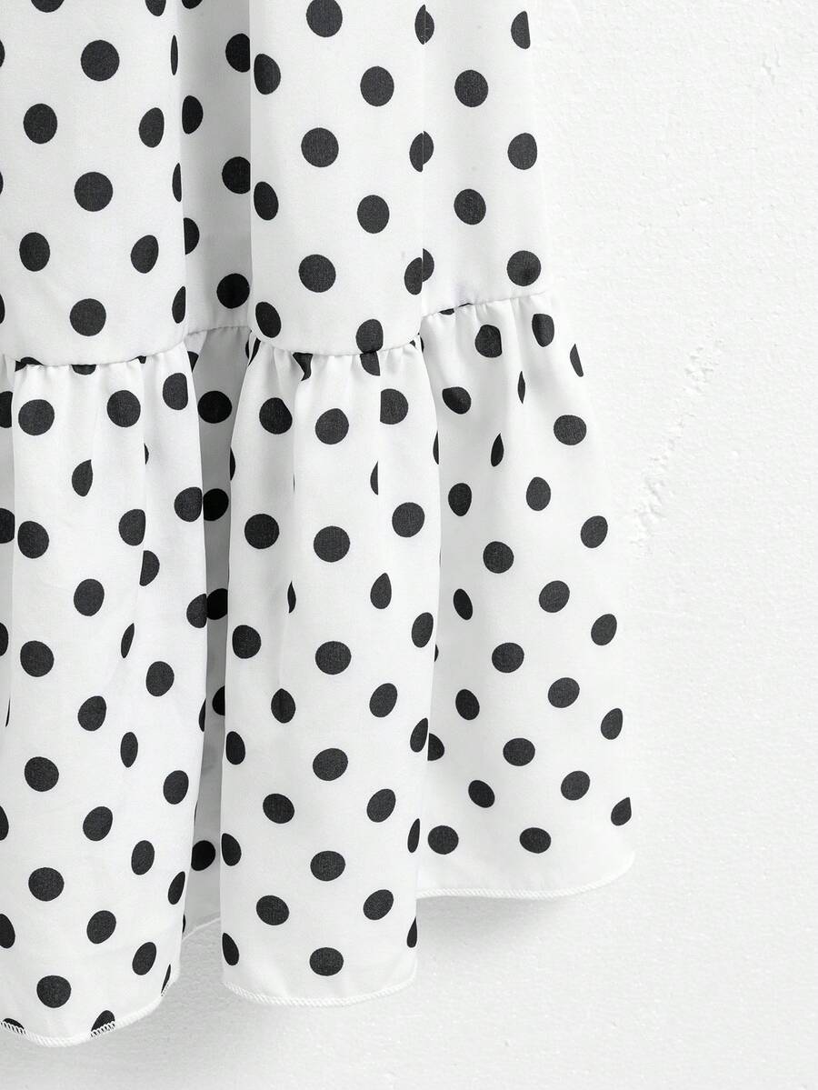Tween girls black and white geometric short sleeve midi dress with square neck and bow front decor