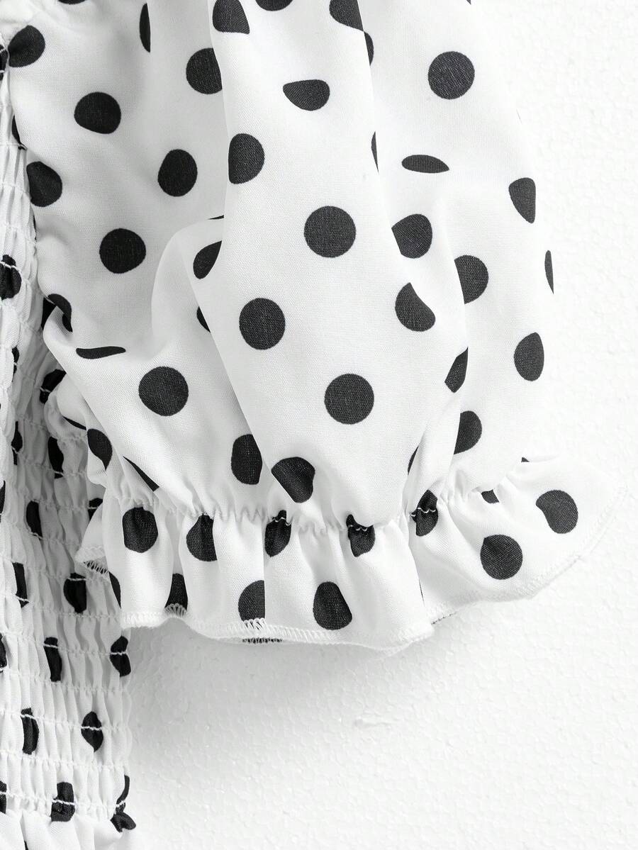 Tween girls black and white geometric short sleeve midi dress with square neck and bow front decor