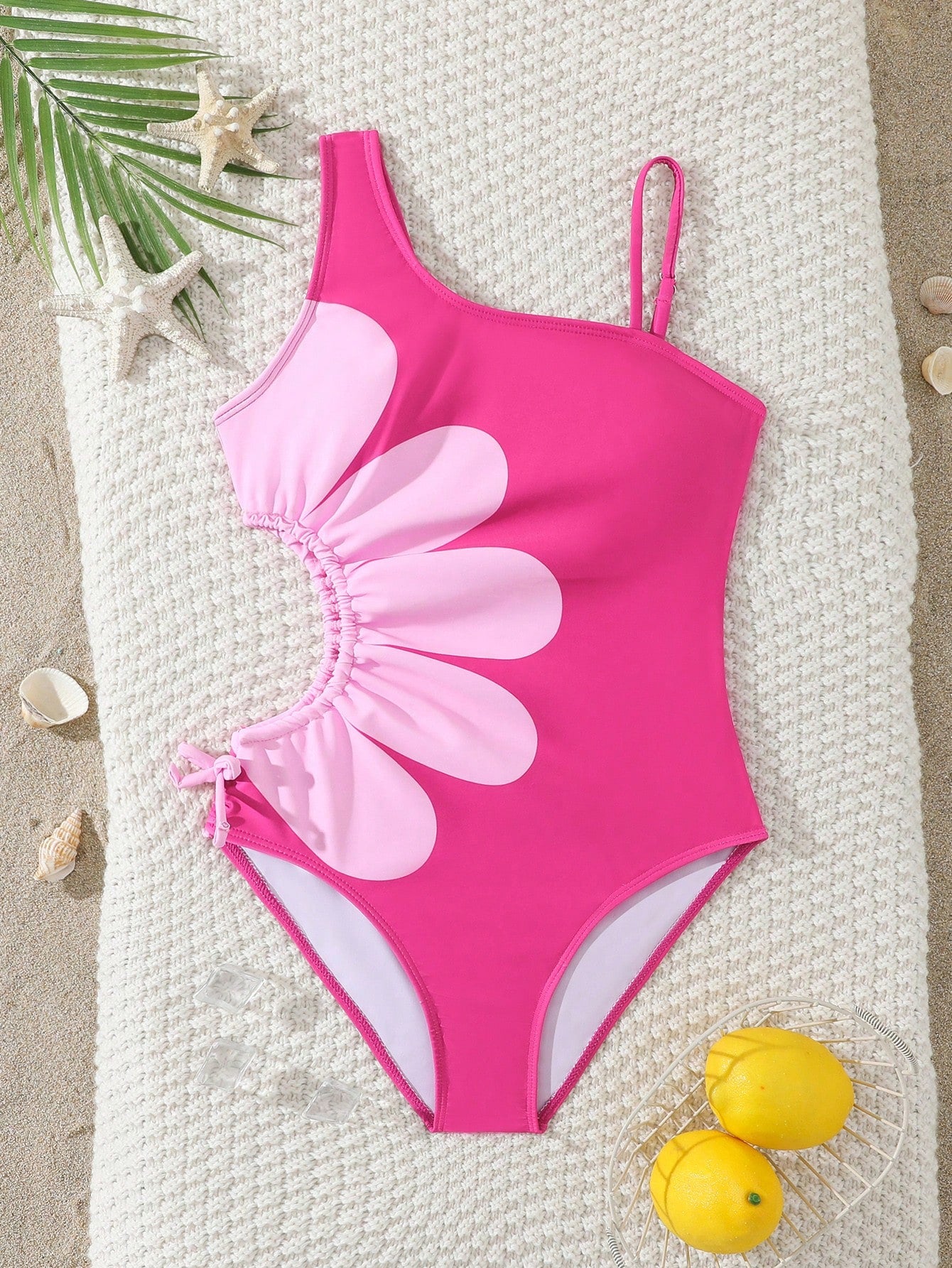 Casual Side Cut-Out Design White Floral Print Tween Girls' One-Piece Swimsuit