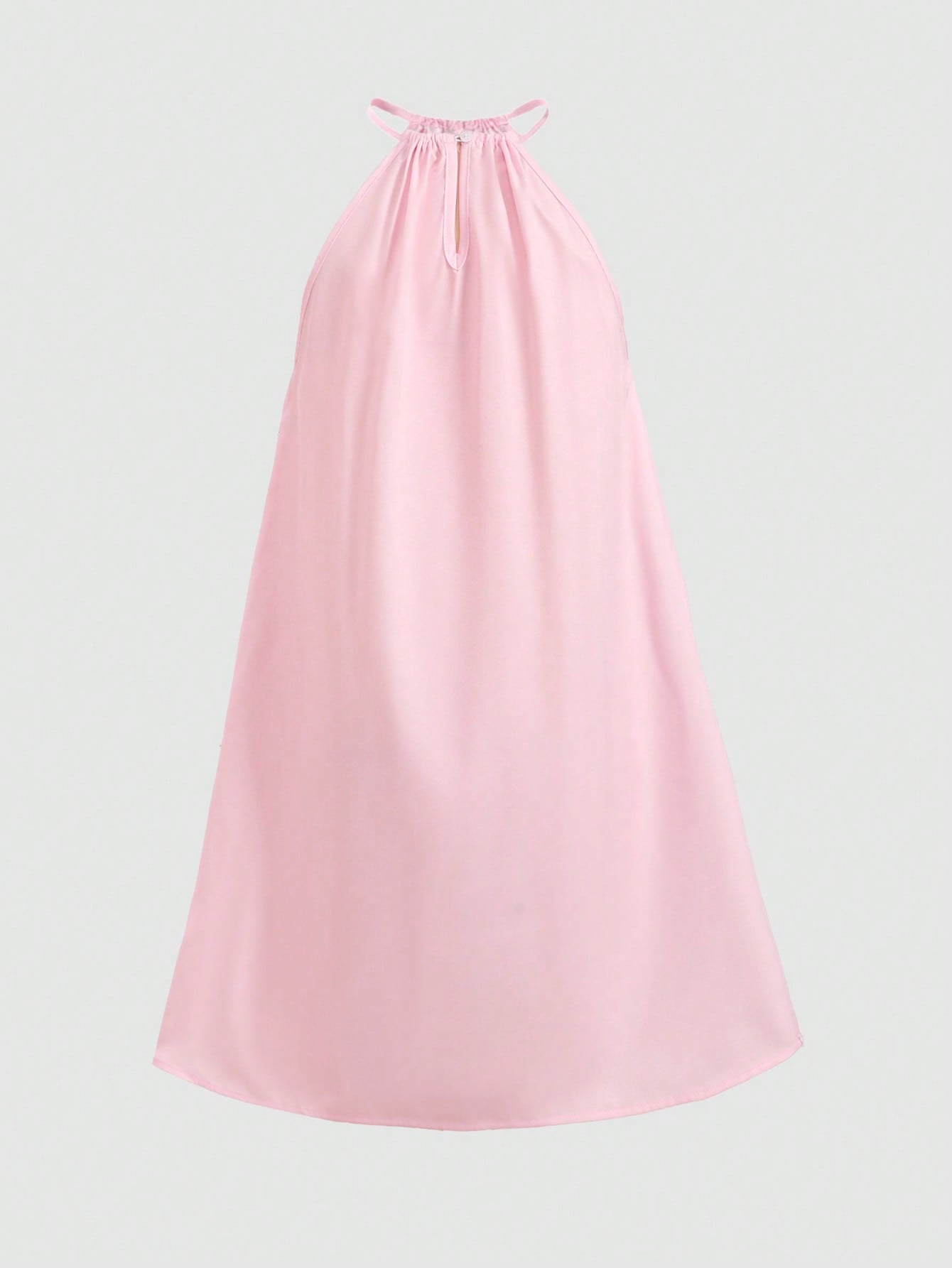 Tween girls floral print dress with halter neckline, sleeveless cold shoulder design, A-line shape, and vacation style.