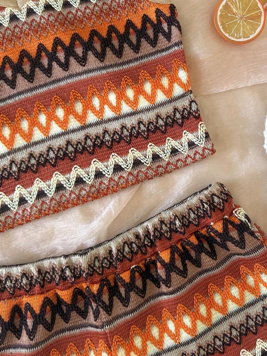 Tween girls apricot knitted texture halter top and elastic waistband shorts set.