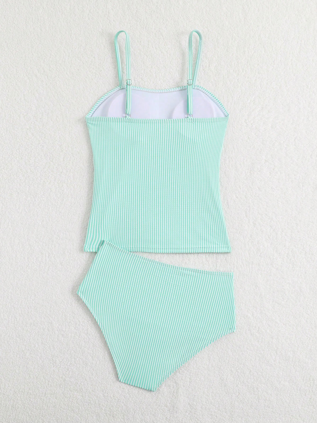 Tween Girl Striped Two Pieces Tankini Swimwear,Cute Orange And White Textured Ruched Design Cami Bathing Suit,Summer Beach Holiday Vacation Swimwear