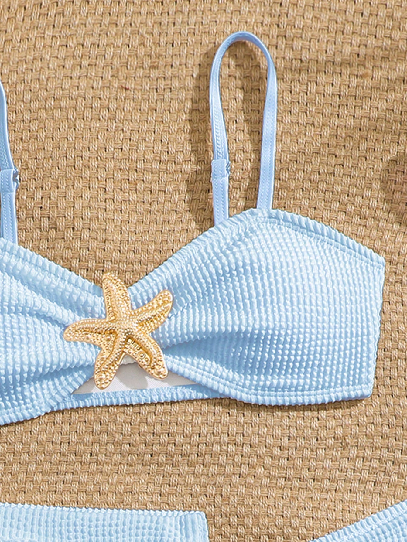 Pink Summer Cute Beach Holiday Tween Girl Elegant Bikini Set With Starfish Decor,Ruffle Beach Dress 3-Piece Children's Swimwear For Teenagers,Vacation