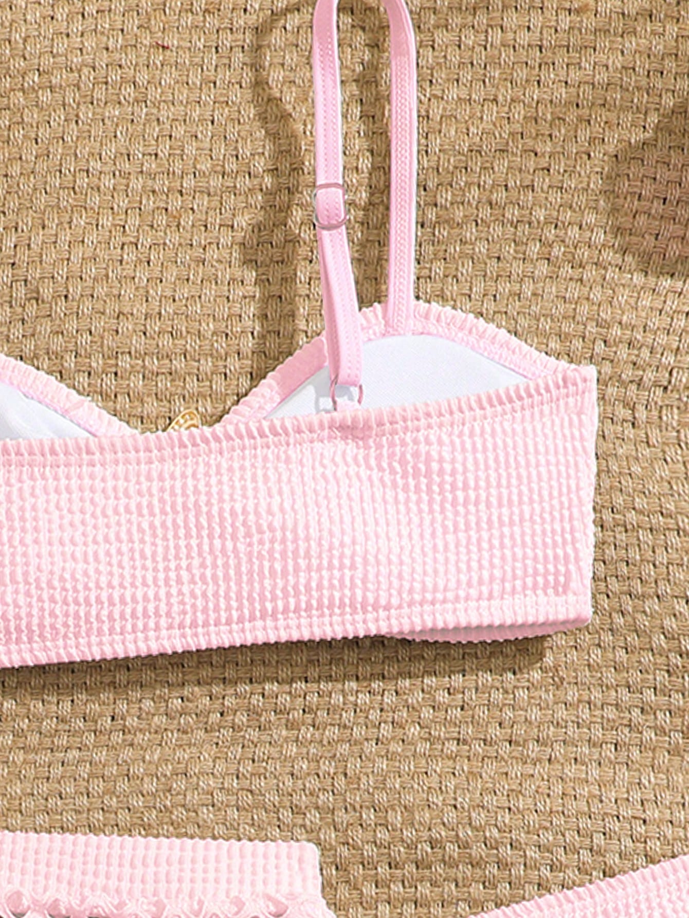 Pink Summer Cute Beach Holiday Tween Girl Elegant Bikini Set With Starfish Decor,Ruffle Beach Dress 3-Piece Children's Swimwear For Teenagers,Vacation
