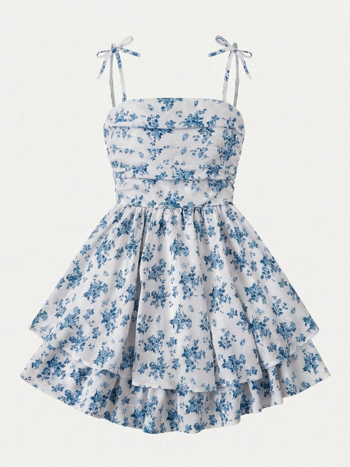 Tween girls apricot tiered cami dress with spaghetti straps, high waist, and slim fit layered hem.