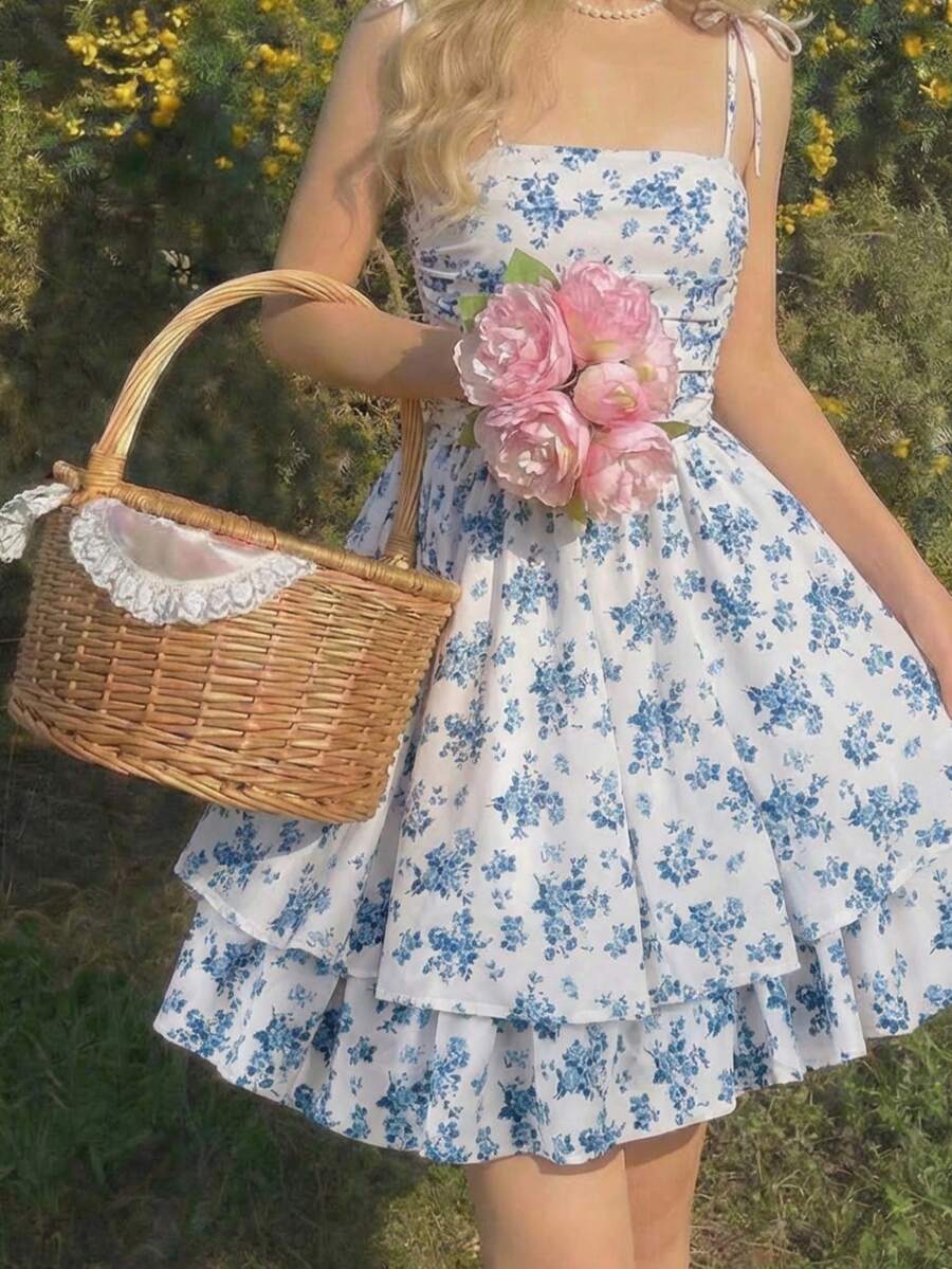 Tween girls apricot tiered cami dress with spaghetti straps, high waist, and slim fit layered hem.