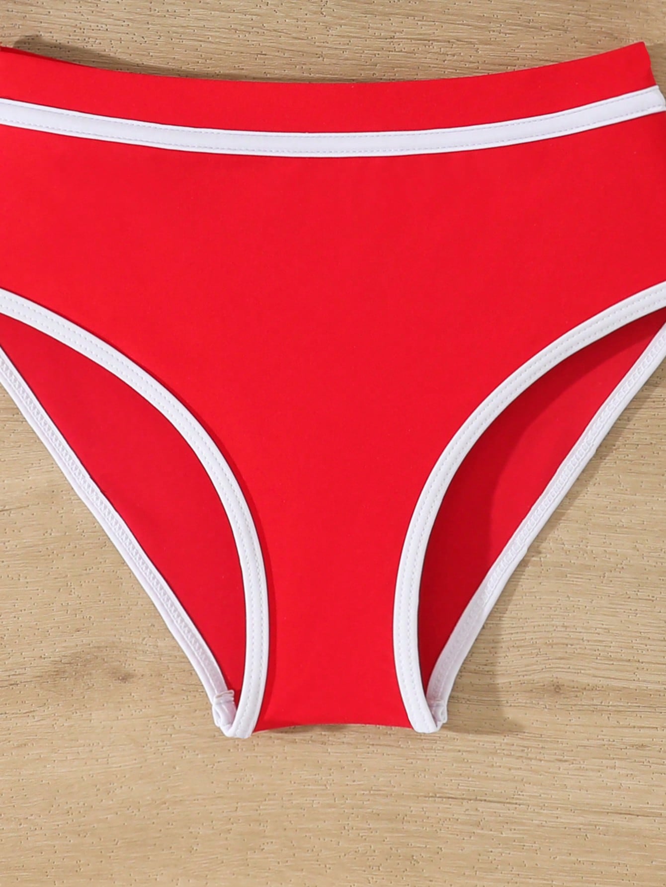 Tween Girl Blue White Striped Summer Beach Holiday Bikini Set,Contrast Trim Crisscross Back Casual Two-Piece Swimwear,High-Waisted Full Coverage,Red