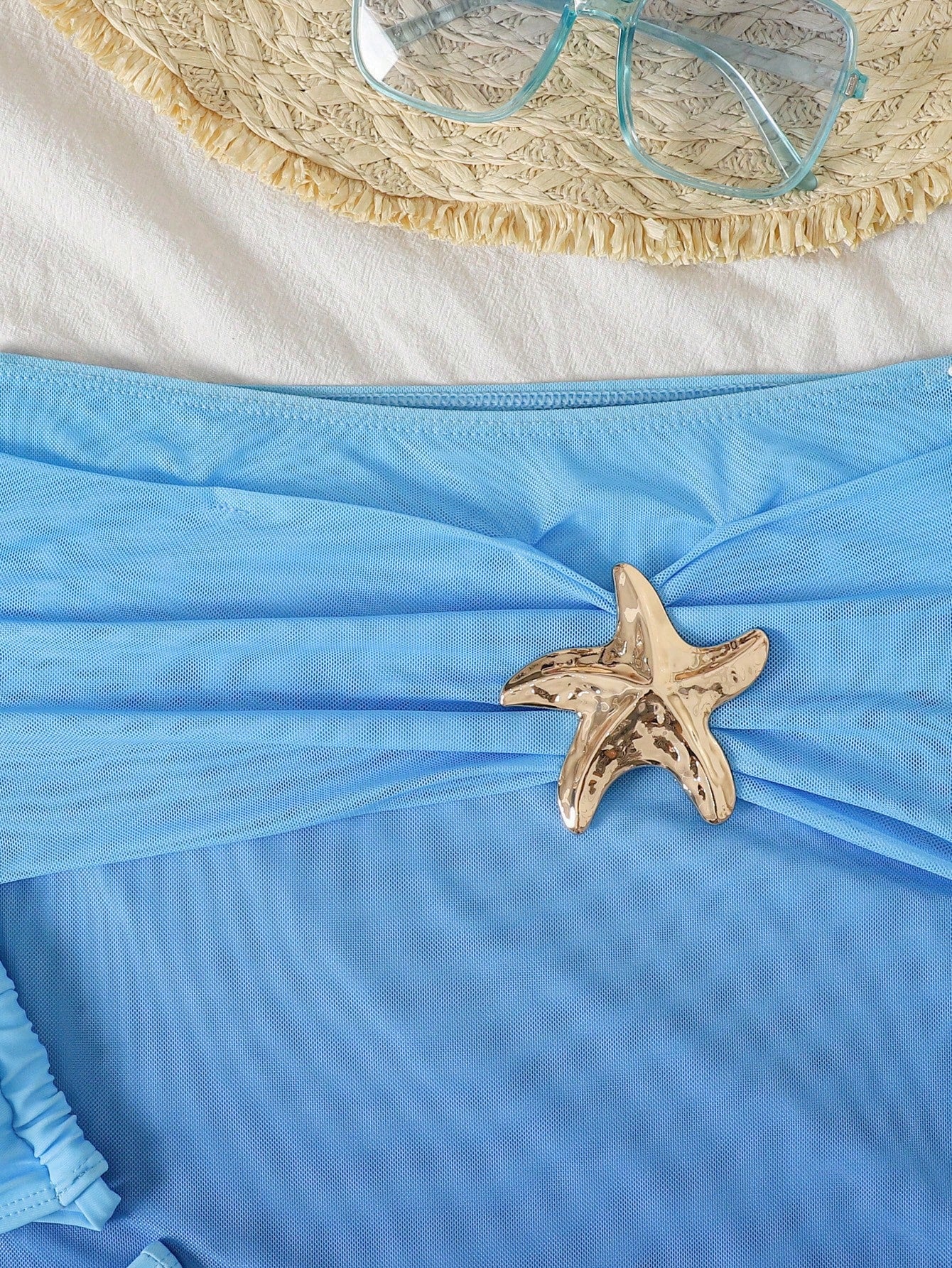 Tween Girl Knitted Blue Bikini Set With Beach-Ready Starfish Details Mermaid Outfit For Summer Vacation