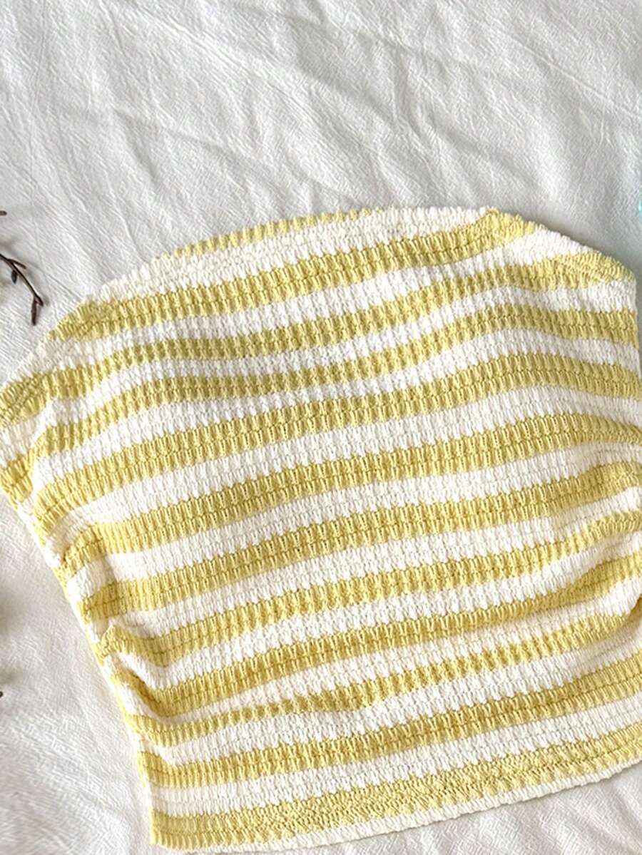 Black striped rib-knit halter tank top with lettuce trim and matching casual shorts for tween girls.