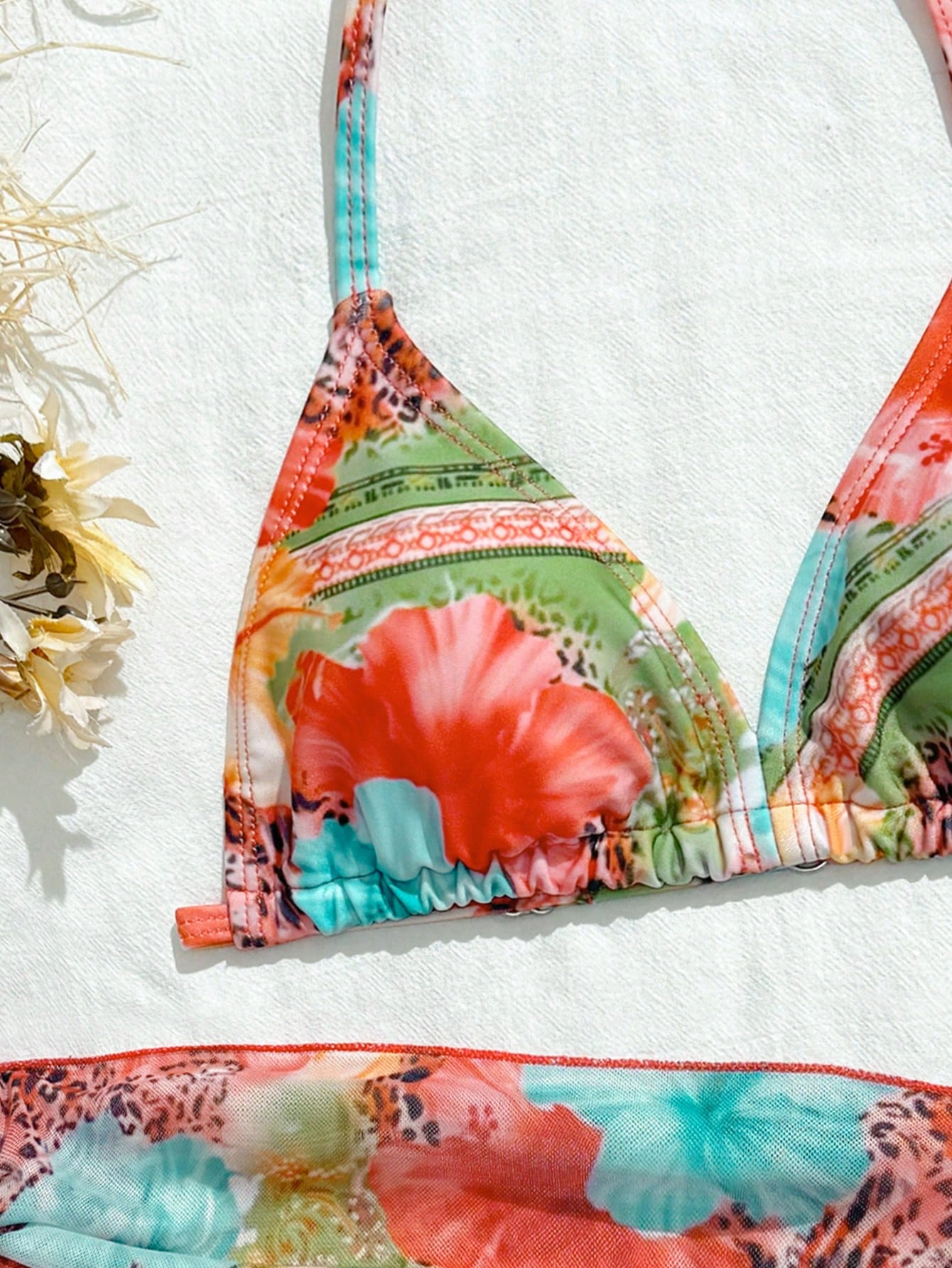 Tween Girl Summer Green Boho Tropical Beach Holiday Contrast Color Halter Neck Tankini Swimwear Set With Cover Up Sarong Skirt Modest Bikini 3pcs Set