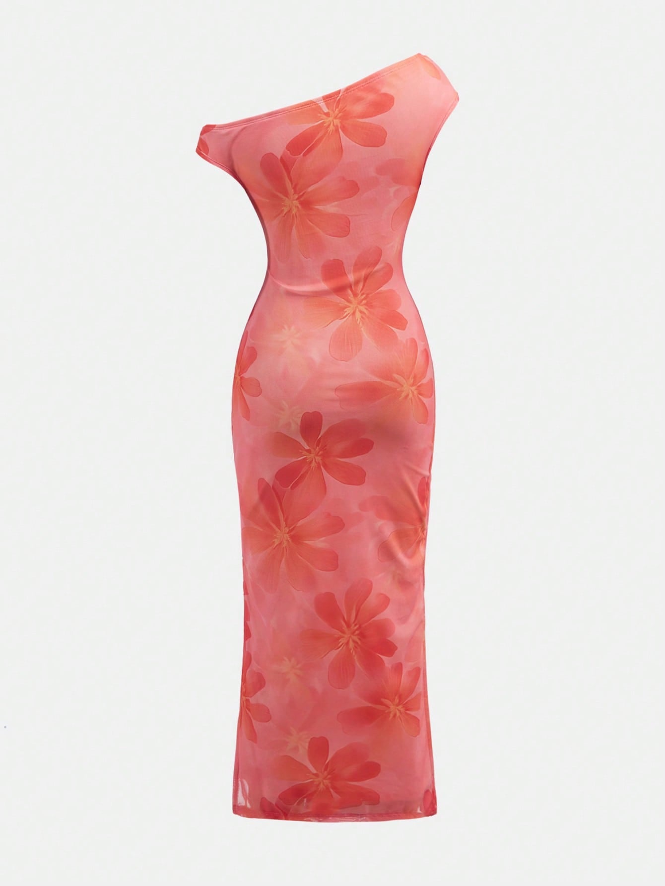 Tween girls long maxi dress with all-over print, asymmetrical neckline, short sleeves, slim fit, and vacation style in a polyester blend