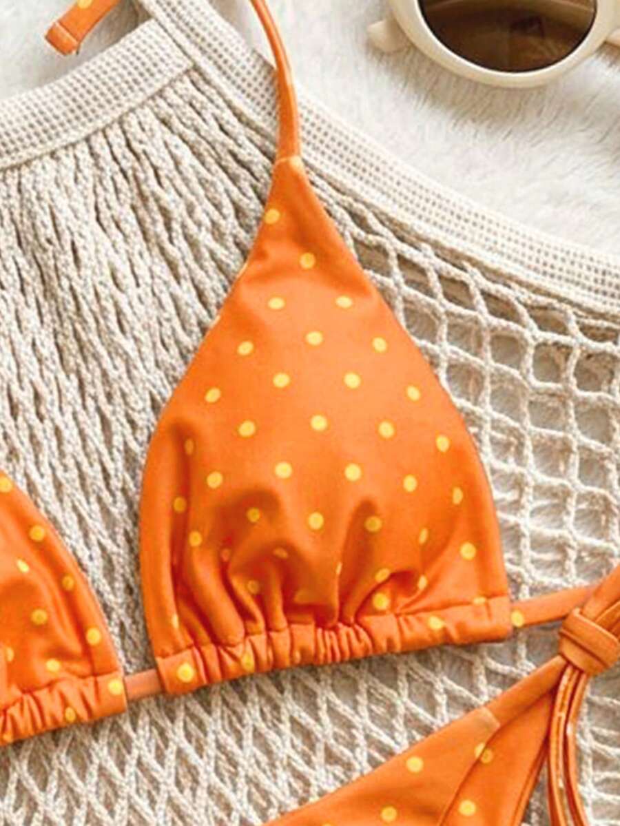 Women's high waist 2-piece triangle bikini set featuring colorblock trim, halter neckline, wireless bra with removable padding, and tie-side bottoms.