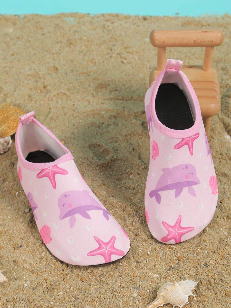 Multicolor kids slip-on water shoes with breathable Lycra upper and non-slip TPR outsole for boys and girls.