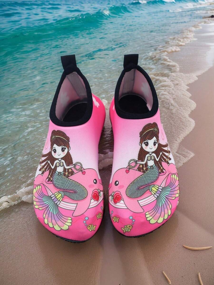 Multicolor kids slip-on water shoes with breathable Lycra upper and non-slip TPR outsole for boys and girls.