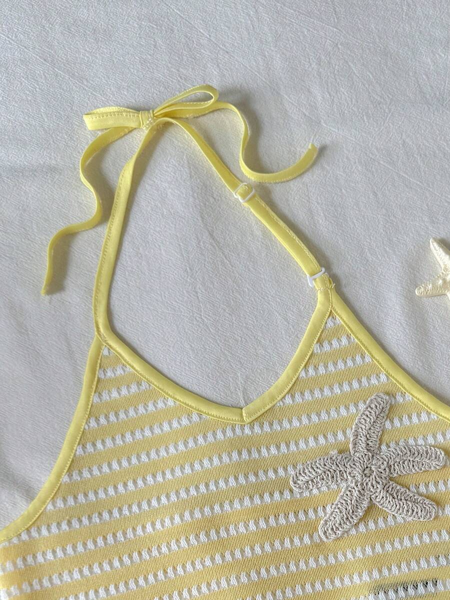 Tween girls apricot knitted texture halter top and elastic waistband shorts set.