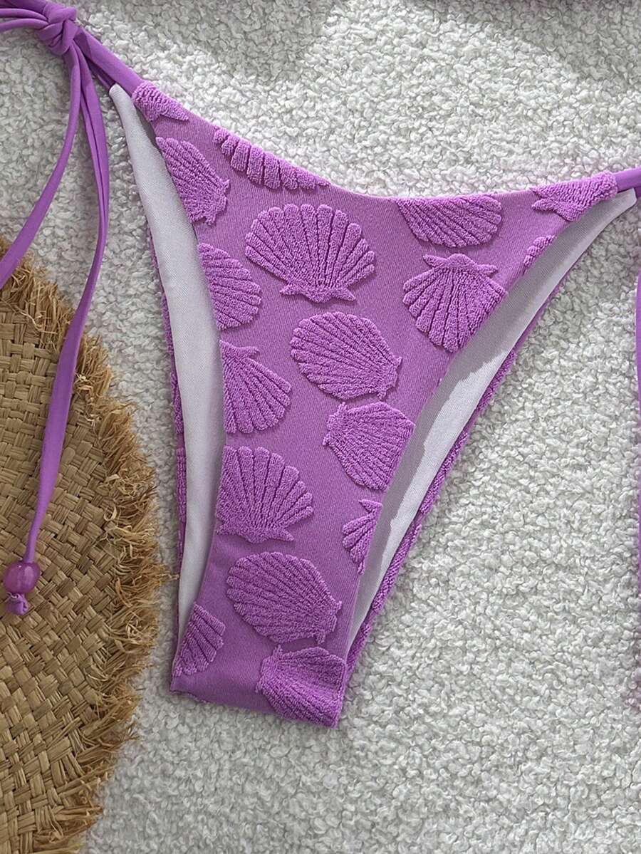Women's sequin textured halter triangle bikini top and high-waist side tie bikini bottom swimsuit set