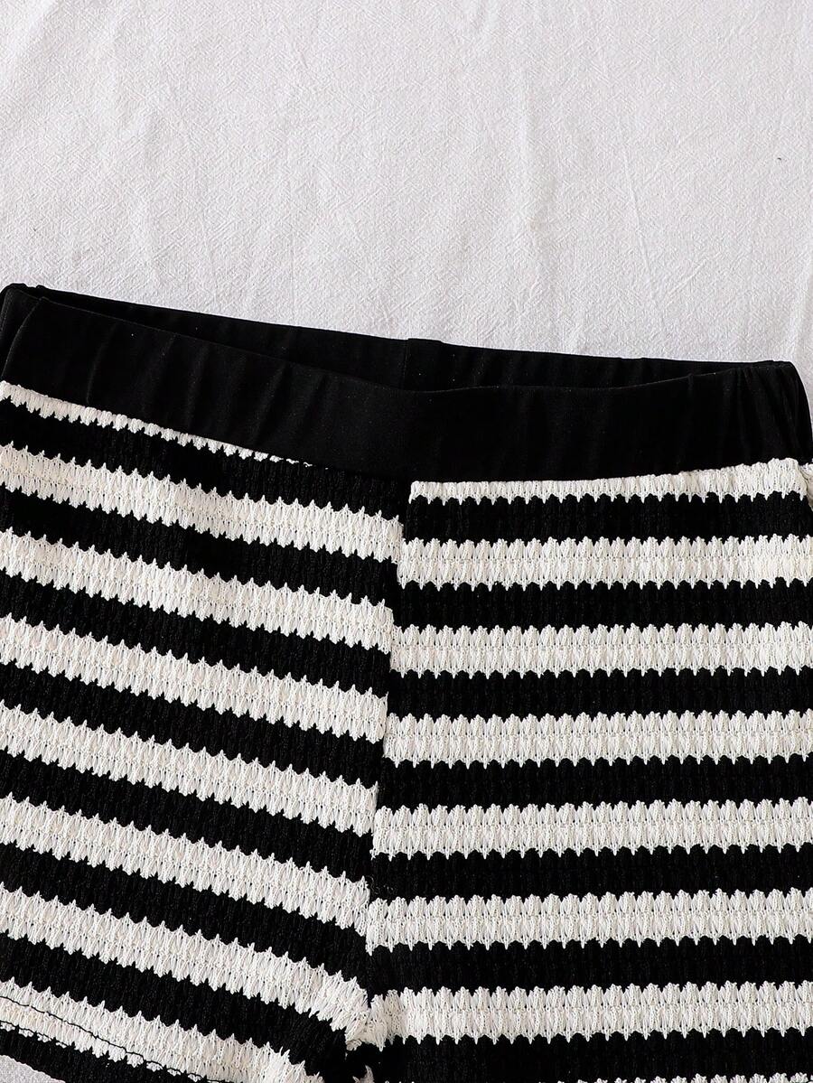 Tween girls black strapless tank top and shorts set with leopard print contrast waistband