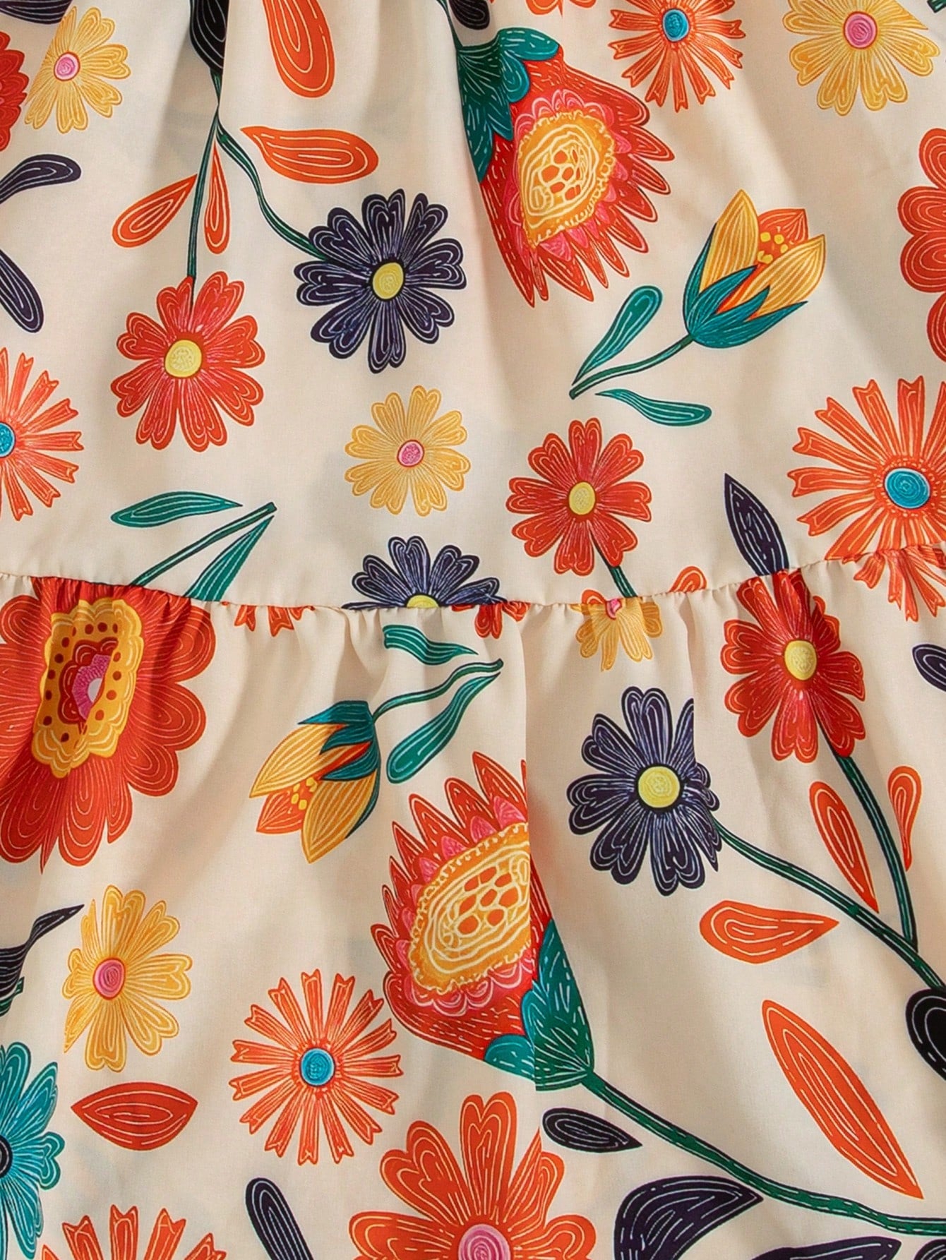 Girls' 2-piece summer sleeveless cami dress set with spaghetti straps, shirred detail, high waist, flounce hem, and multicolor fruit and plant print for vacation or beach matching outfits.