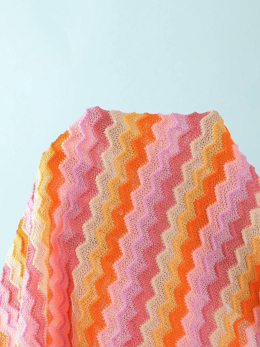Multicolor hollow out geometric sleeveless swimwear cover-up for girls featuring scoop neck design.