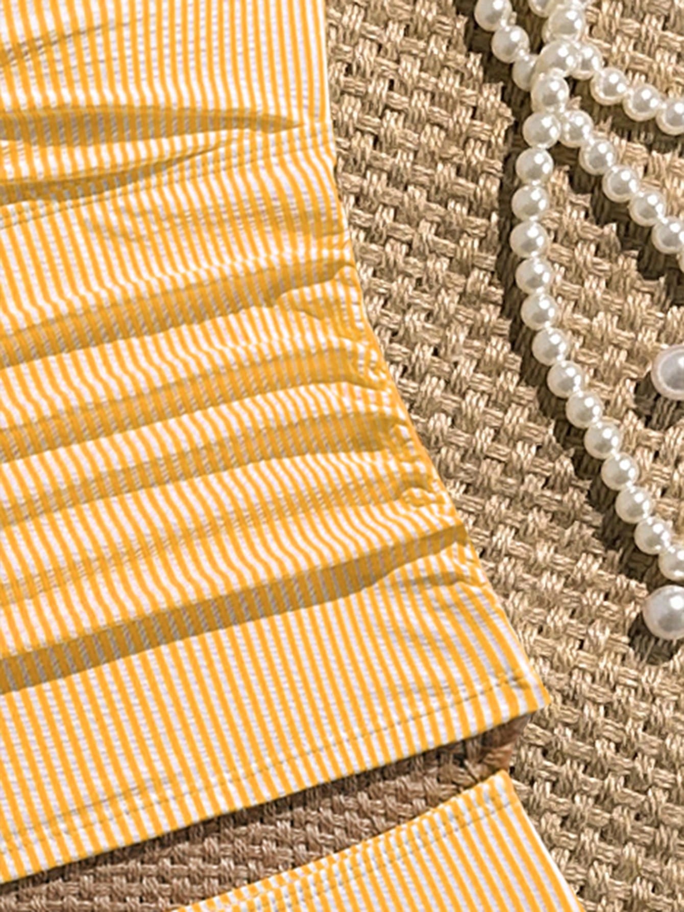 Tween Girl Striped Two Pieces Tankini Swimwear,Cute Orange And White Textured Ruched Design Cami Bathing Suit,Summer Beach Holiday Vacation Swimwear