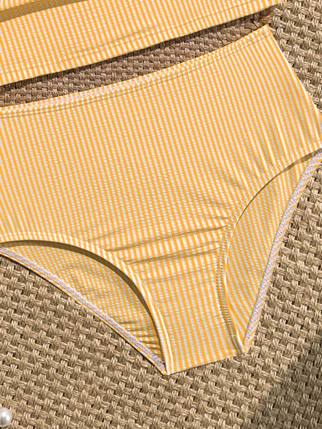 Tween Girl Striped Two Pieces Tankini Swimwear,Cute Orange And White Textured Ruched Design Cami Bathing Suit,Summer Beach Holiday Vacation Swimwear