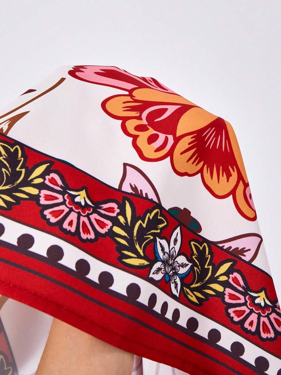 Tween girls floral halter dress with backless sleeveless design, belted high waist, shirred details, appliques, and flared A-line midi silhouette for summer vacation or graduation outfit.