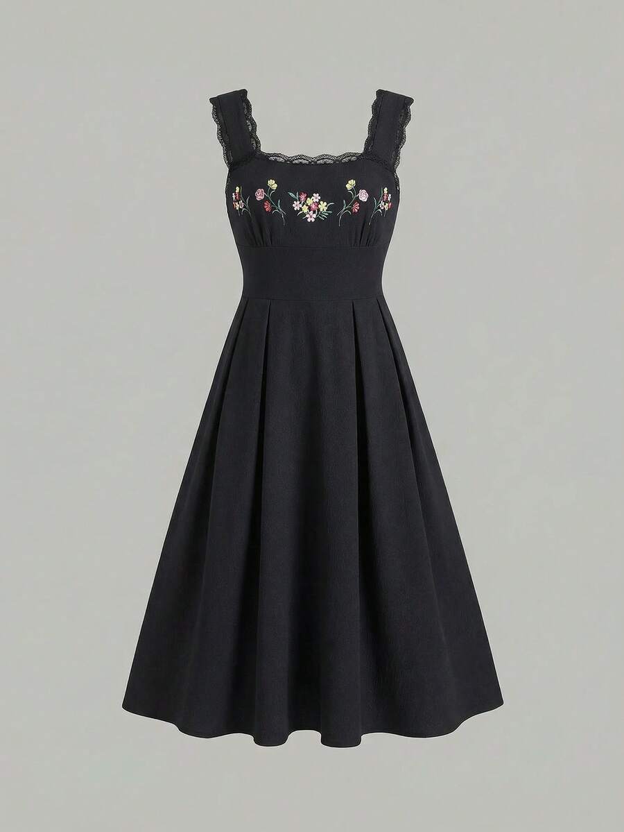 Tween girl apricot floral print midi dress with ruffle shoulder straps, shirred detail, and high waist A-line fit.