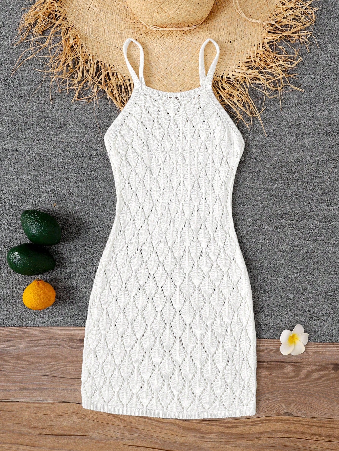 Girls' Summer Crochet Mesh Cami Dress Cover-Up, White Casual Beach Vacation Tween Girl