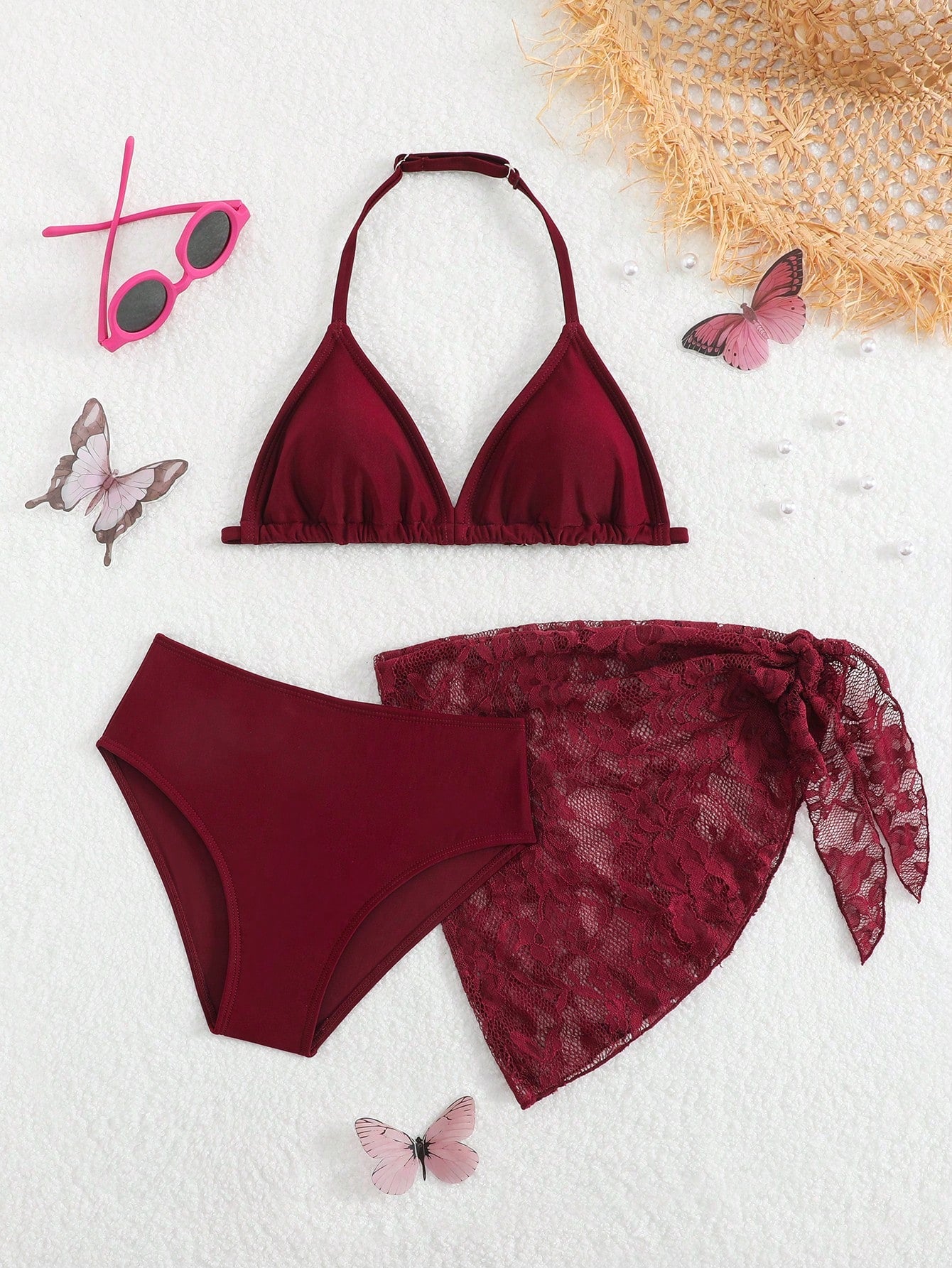 Cute Girls' Ditsy Floral Triangle Bikini Set (Print Randomly)