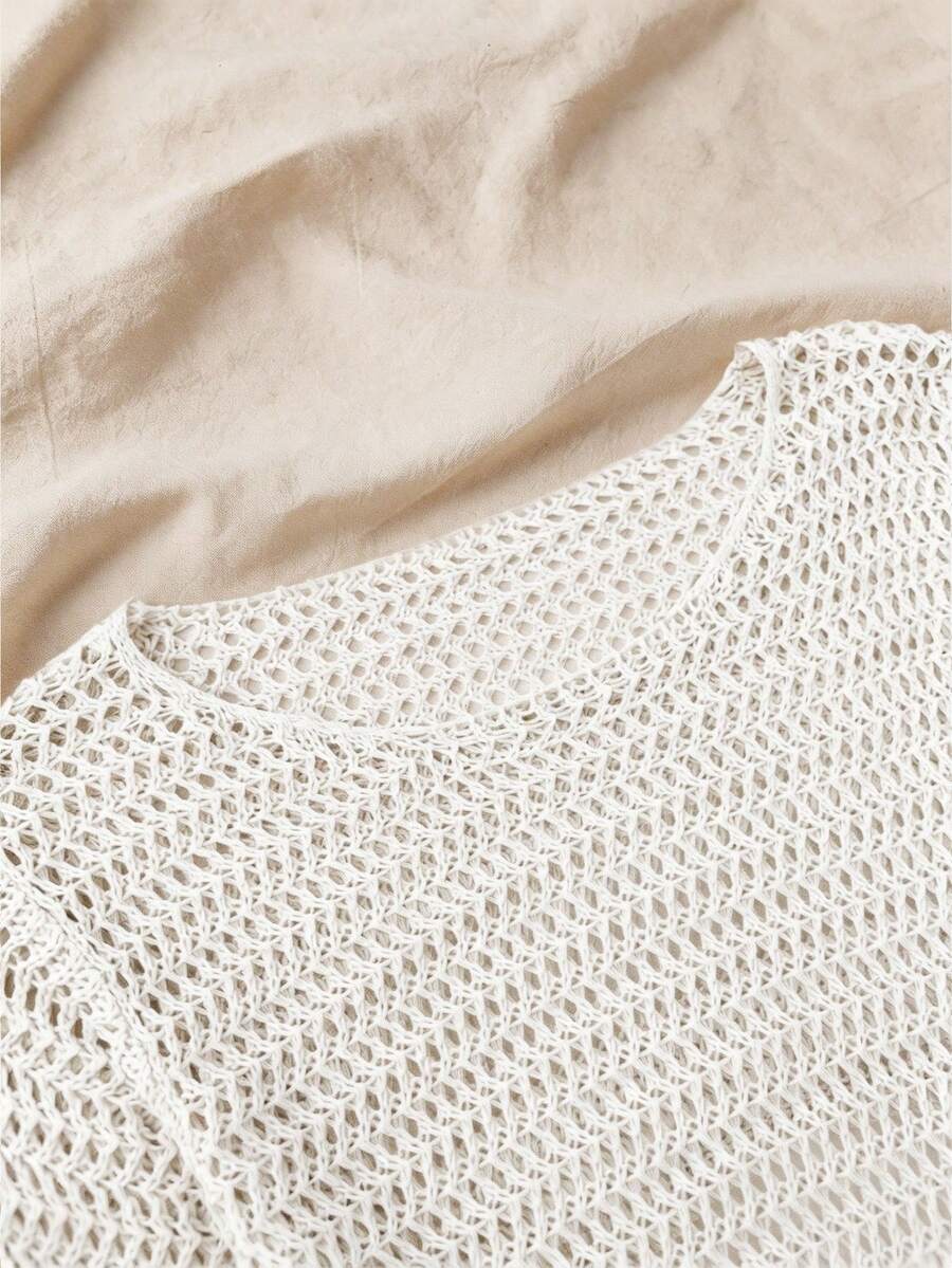 Tween girls semi-sheer long sleeve beach cover up dress with boat neckline and plain design for vacation swimwear layering.