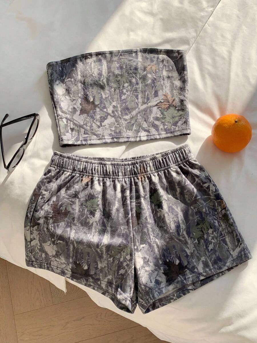 Black striped rib-knit halter tank top with lettuce trim and matching casual shorts for tween girls.