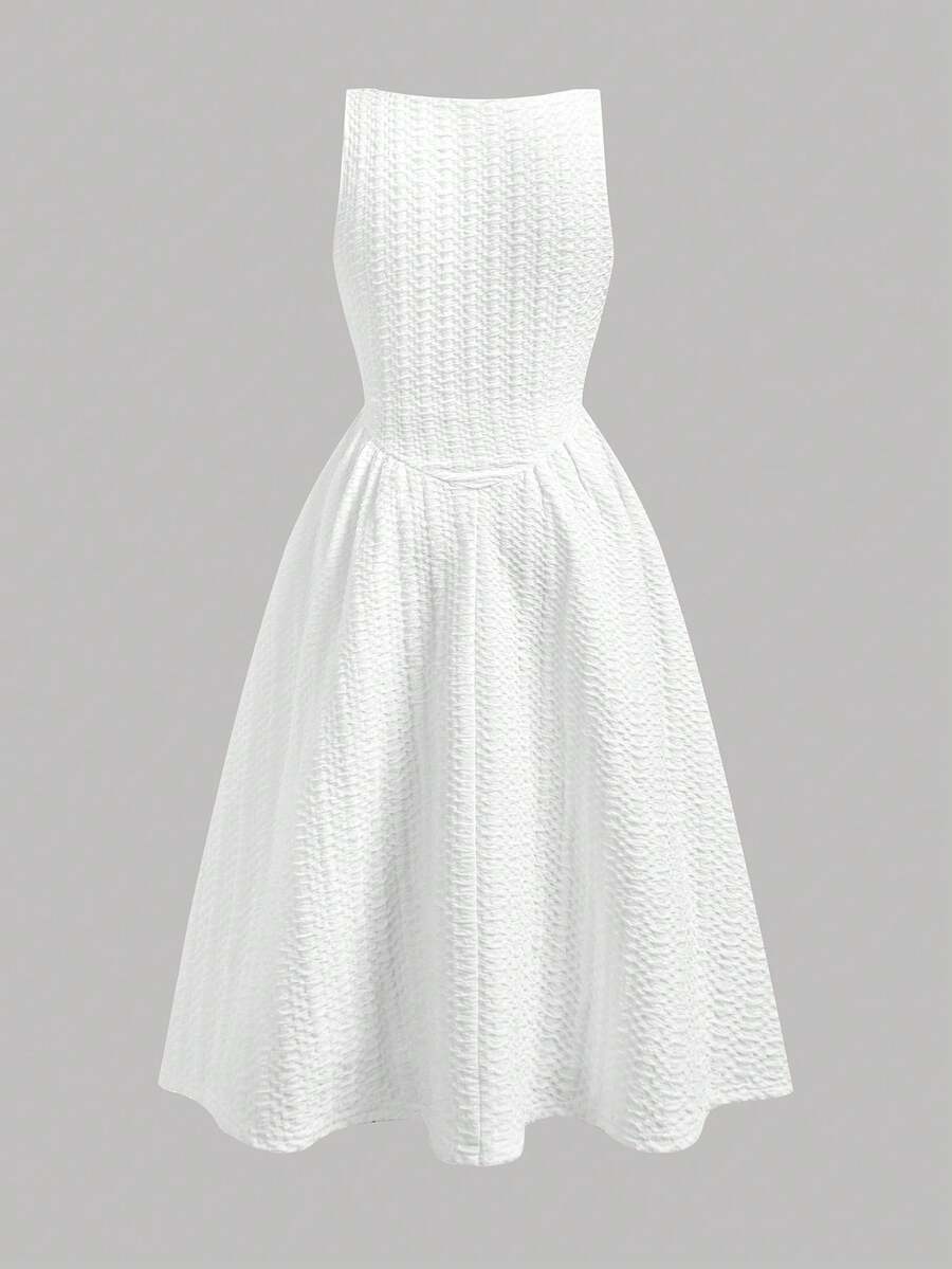Tween girls pink floral sleeveless A-line midi dress featuring round neck, high waist with belt, contrast lace, and zipper back.
