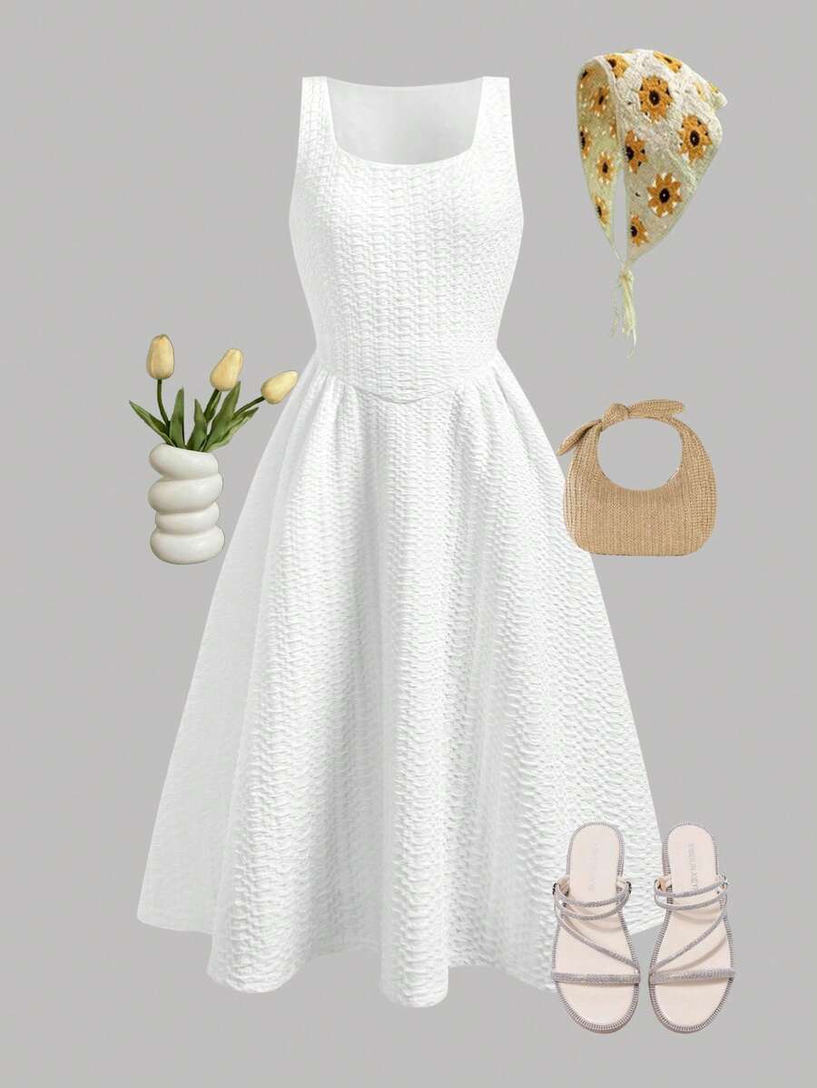 Tween girls pink floral sleeveless A-line midi dress featuring round neck, high waist with belt, contrast lace, and zipper back.
