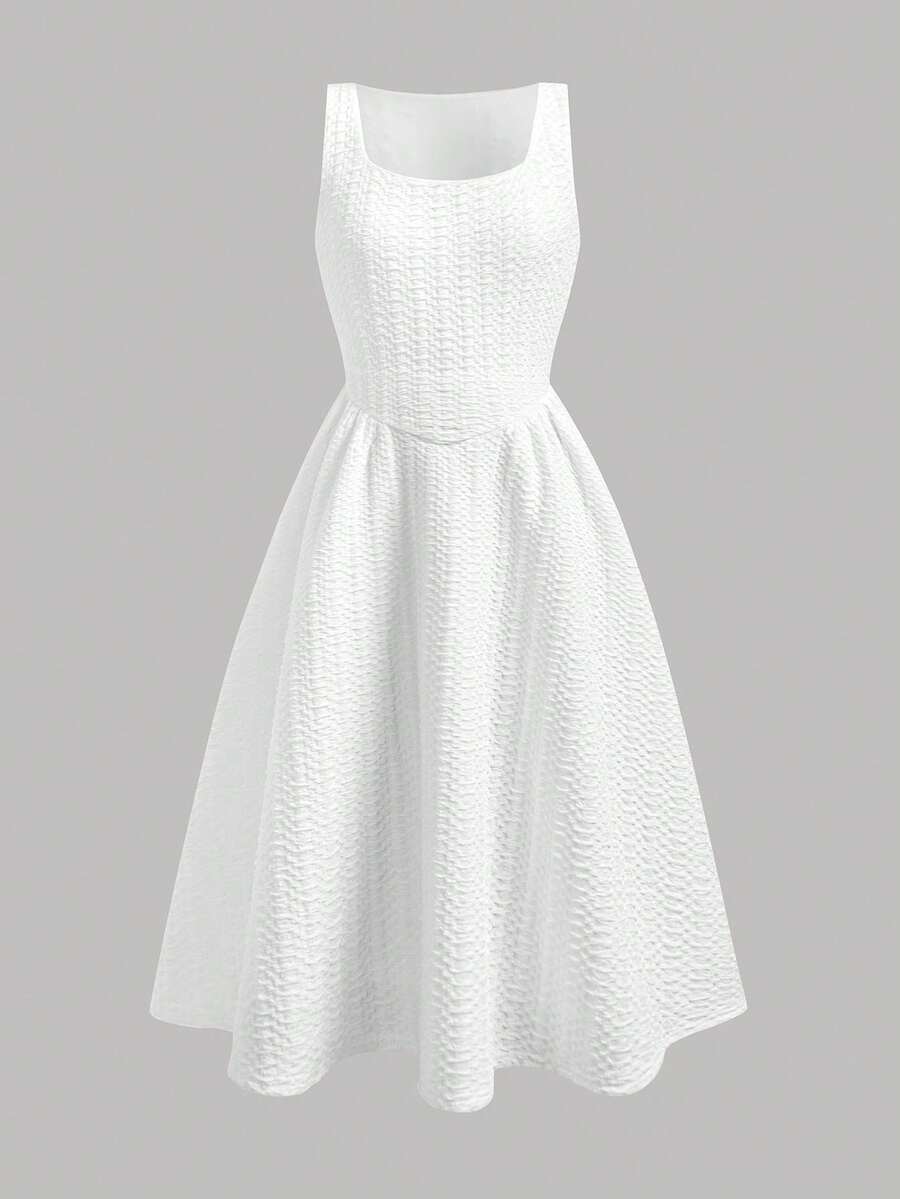 Tween girls pink floral sleeveless A-line midi dress featuring round neck, high waist with belt, contrast lace, and zipper back.