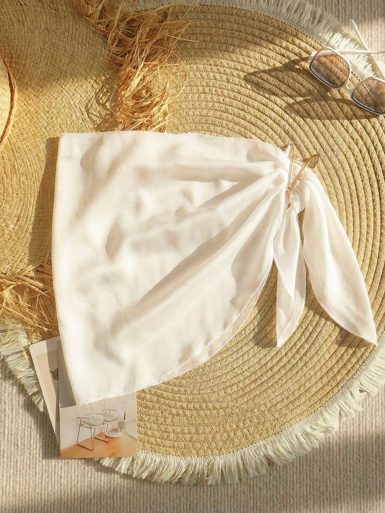 Black sheer beach wrap sarong for tween girls with metal starfish decor and asymmetrical short silhouette
